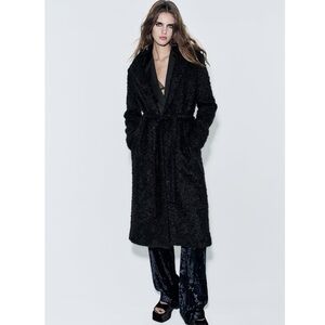 NWT Zara MANTECO WOOL BOUCLE COAT ZW COLLECTION Black Size L Large